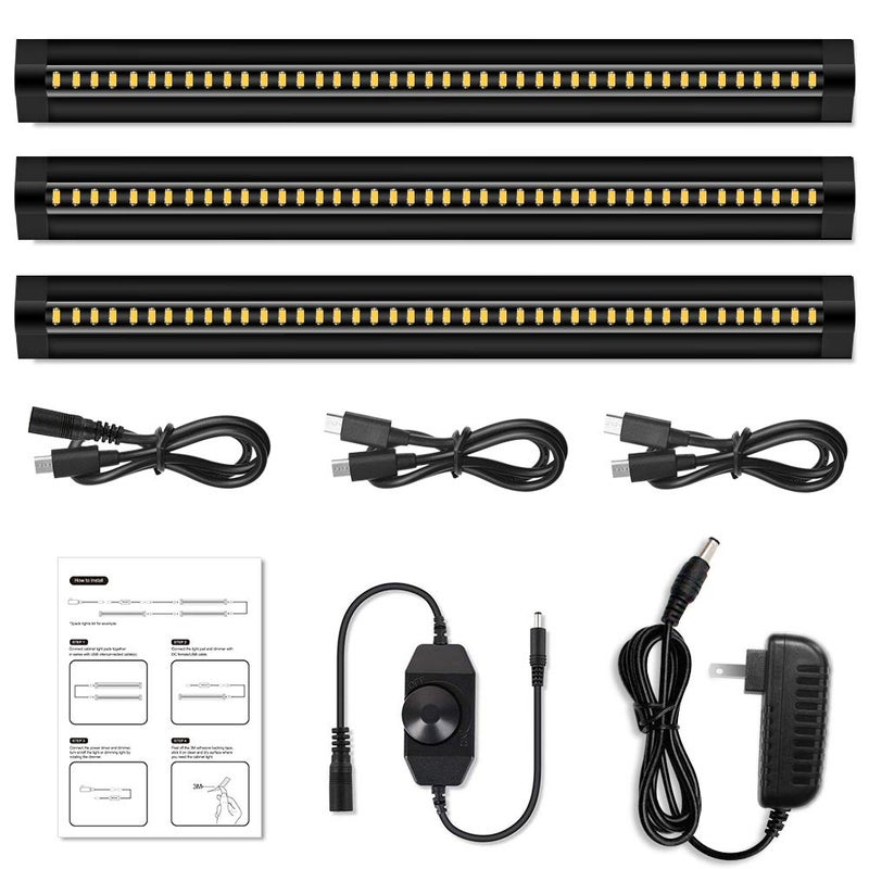 inShareplus LED Under Cabinet Lighting, 13 inch Dimmable, Warm White 3500K, CRI90+, 450Lumens, DC 12V Ultra Thin Under Counter Kitchen Lighting for Kitchen, Shelf, Cupboard, Black, 3 Pack - Image 1